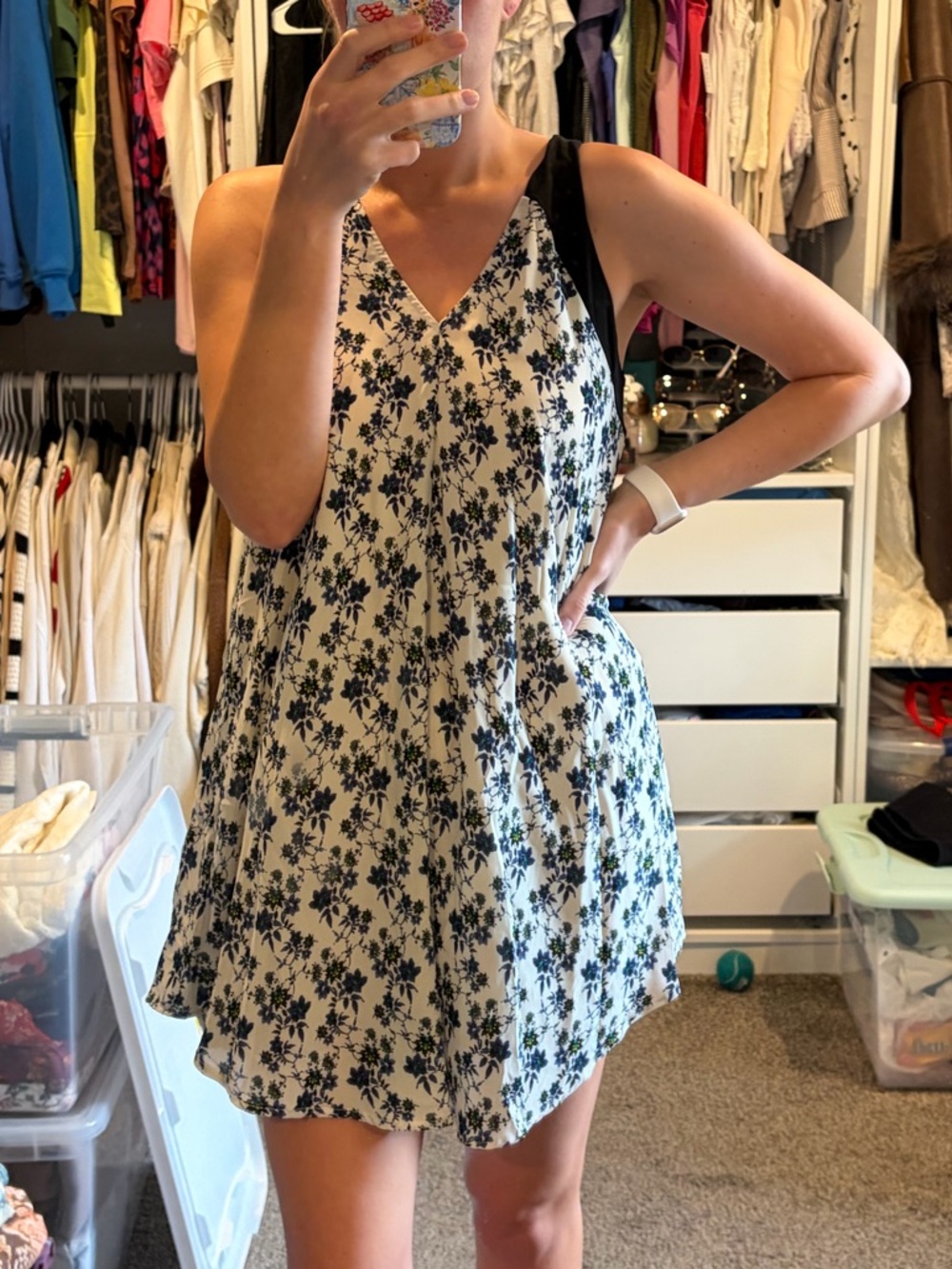 Lush Cream and Navy Floral V-Neck Slip Dress